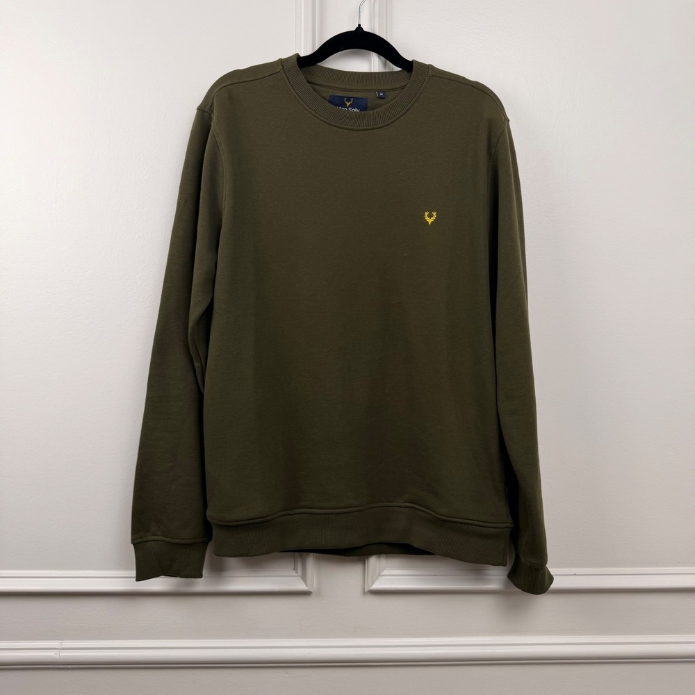 Allen Solly Mens Crew Neck‎ Sweatshirt Olive Green Embroidered Stag Logo Size M
